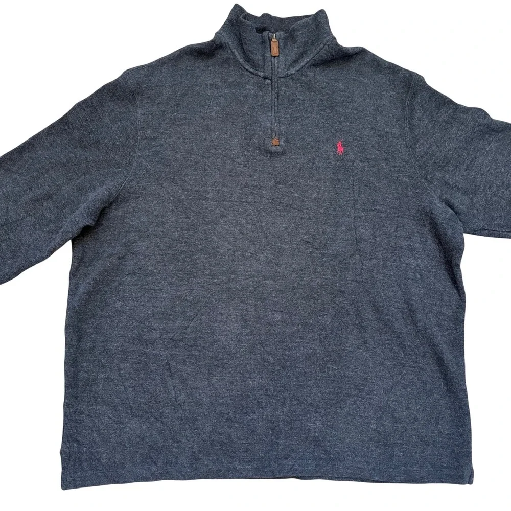 Polo Ralph Lauren Quarter Zip Sweater Mens XXL Grey Cotton‎ Pink Pony Pullover